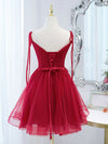 Red Tulle Lace Short Prom Dress Red Lace Puffy Homecoming Dress