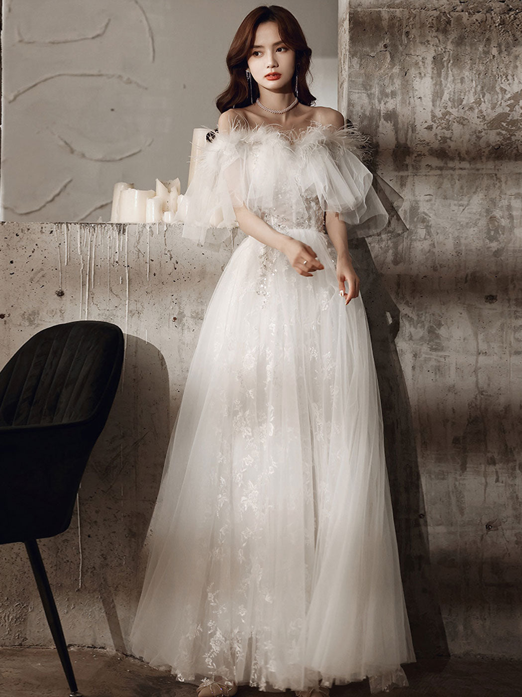 A-Line Sweetheart Neck A line Long Prom Dress