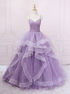Purple V Neck Tulle Sequin Long Prom Dress Purple Tulle Formal Party Dress