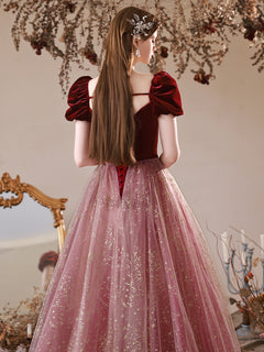 Burgundy Evening Dresses with Velvet