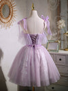 Aline Lace Short Purple Prom Dress,  Puffy Purple Homecoming Dress