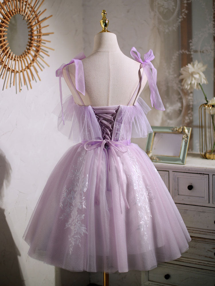 Sweet Purple A-line Short Party Dress Homecoming Dress with Ribbon, Purple / 4 Sweet Purple A-line Short Party Dress Homecoming Dress with Ribbon, Purple / 4