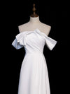 Simple White Off Shoulder Satin Long Prom Dress, White Long Formal Dress