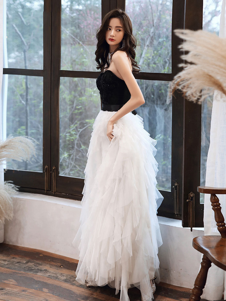 White Tulle Sweetheart Long Prom Dress, White Formal Graduation Dresses