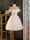 Cute Light Champagne Tulle Lace Short Prom Dress,Tulle Homecoming Dress
