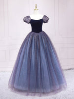 Purple Tulle Long Prom Dresses, Shiny Purple Tulle Formal Gown Sweet 16 Dress