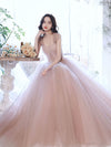 A Line Off Shoulder Pink Long Prom Dress, Pink Graduation Dress with Beading Lace