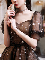 Black A-Line Lace Long Prom Dresses