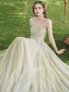 A-Line Green Tulle Lace Long Prom Dress