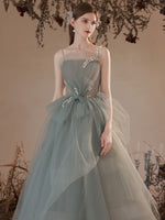 Gray Green Long Prom Dress, Ball Gown Gray Green Tulle Formal Sweet 16 Dress