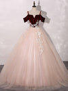 Pink/Burgundy Tulle Long Prom Dresses, A-Line Formal Sweet 16 Dress with Lace