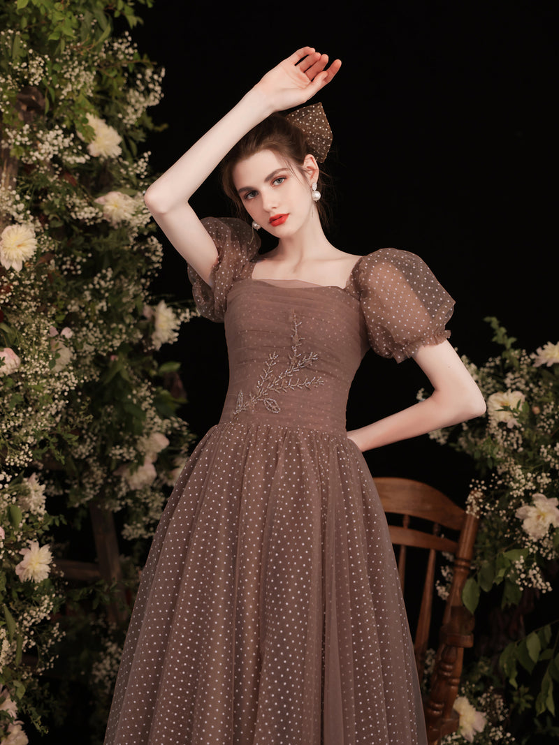 brown tutu dress for women Simple Brown Tulle Long Prom Dress, Tulle Evening Dress – shopluu