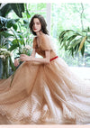 Aline Sweetheart Neck Tulle Long Champagne Prom Dress, Champagne Evening Dresses