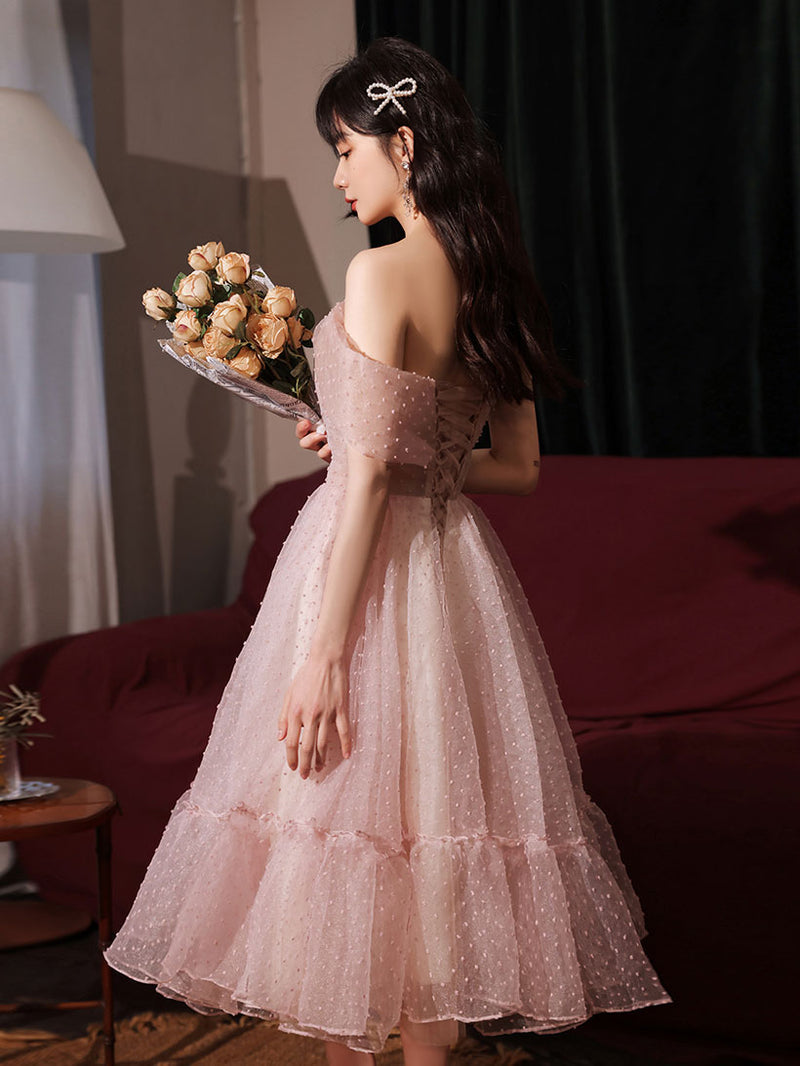 shopluu Pink One Shoulder Short Prom Dress, Cute Puffy Pink Homecoming Dresses US 14 / Pink