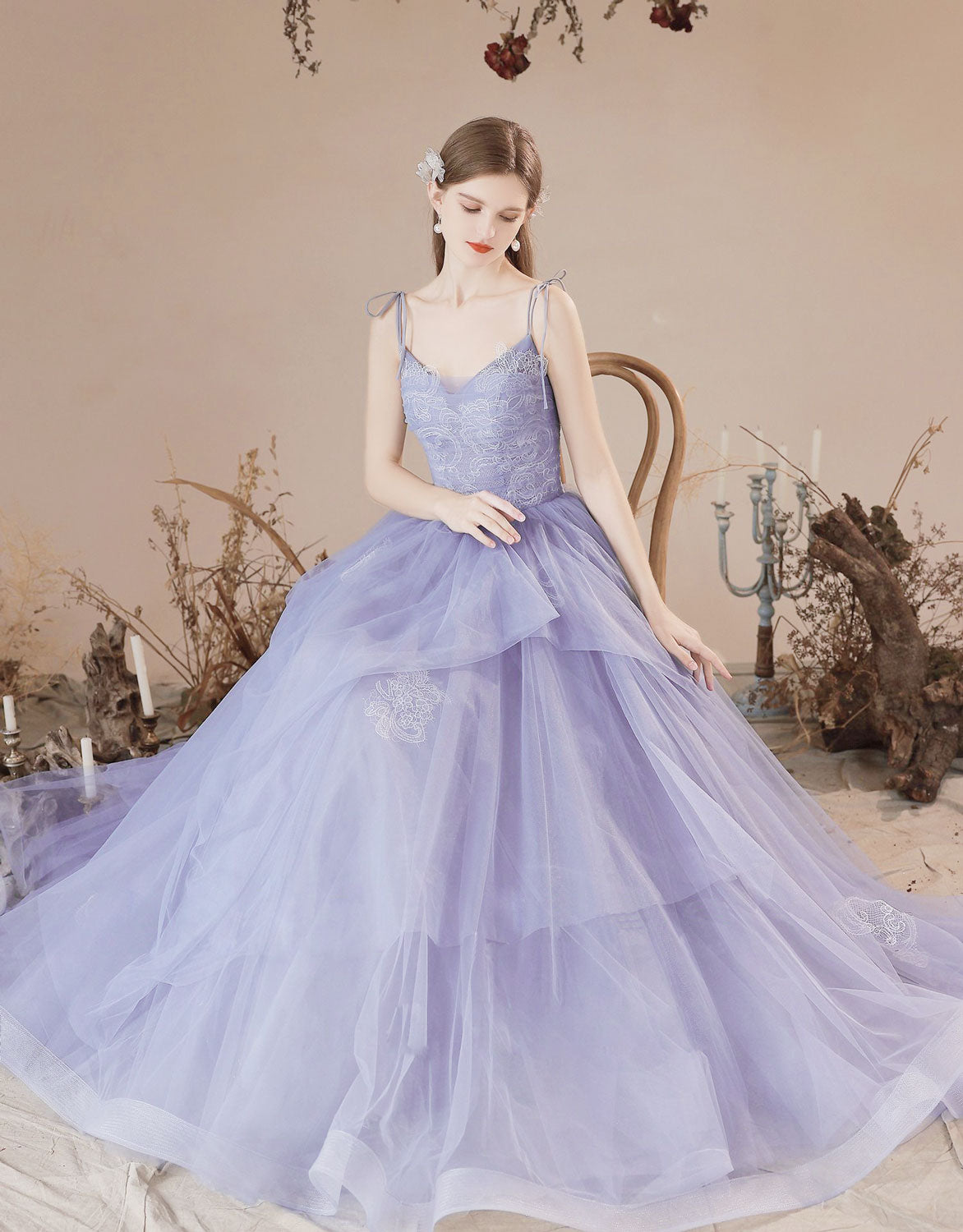 A-Line Tulle Lace Purple Long Prom Dresses, Purple Formal Evening Dress US 4 / Purple A-Line Tulle Lace Purple Long Prom Dresses, Purple Formal Evening Dress US 4 / Purple