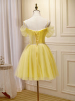 Mini/Short Yellow Prom Dresses, Yellow Cute Homecoming Dress With Beading Lace
