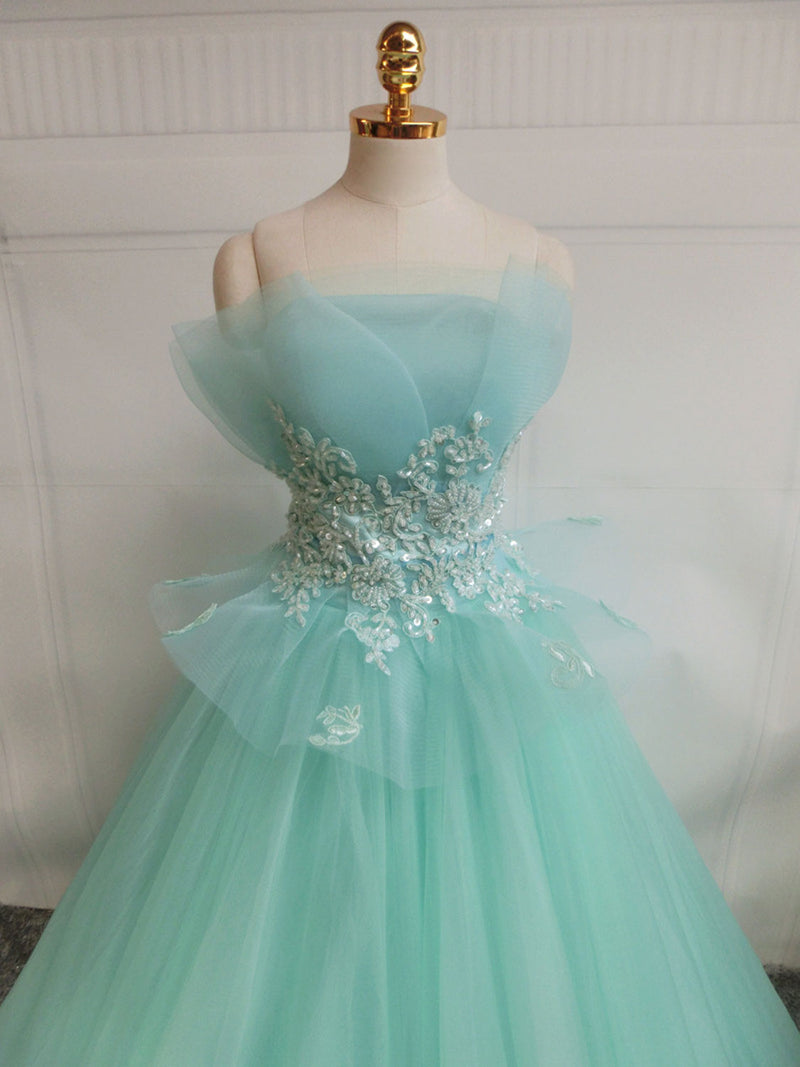 Green  A-Line Tulle Lace Long Prom Dress