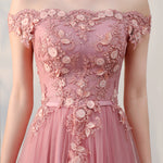 Pink Lace Tulle Short Prom Dress, Pink Evening Dresses