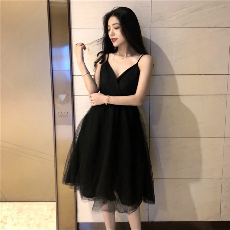 Black V Neck Tulle Short Summer Dress Black Prom Dress