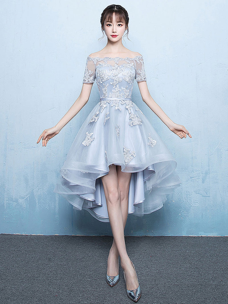 Gray A-line High Low Tulle Prom Dress, Gray Bridesmaid Dress US 16 / Gray Gray A-line High Low Tulle Prom Dress, Gray Bridesmaid Dress US 16 / Gray