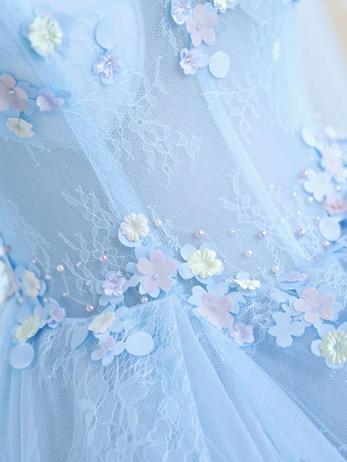 Blue Lace Formal Evening Dress