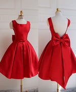 Cute A Line Satin Short Prom Dress With Bow,Evening Dress