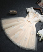 Cute Champagne Lace Short Prom Dress, Homecoming Dress