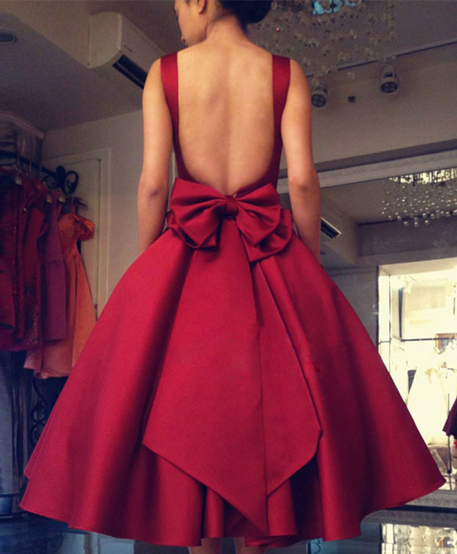Cute A Line Satin Short Prom Dress with Bow,Evening Dress US 4 / Burgundy Cute A Line Satin Short Prom Dress with Bow,Evening Dress US 4 / Burgundy