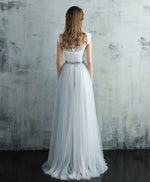 Cute Gray Tulle Lace Long Prom Dress, Gray Evening Dress