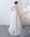 Elegant White Lace Tulle Long Prom Dress, White Evening Dress