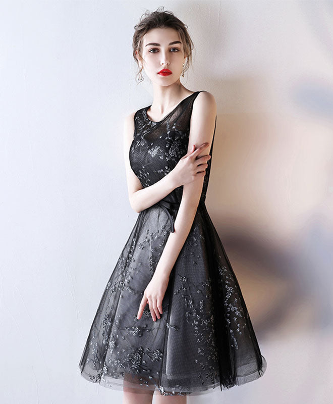 Black Tulle A Line Short Prom Dress, Black Homecoming Dress