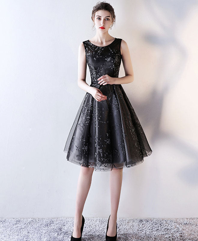 Black Tulle A Line Short Prom Dress, Black Homecoming Dress