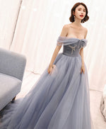 Gray Tulle Long Prom Dress, Gray Evening Dress