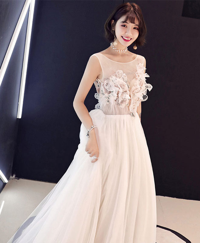 Champagne Lace Tulle Long Prom Dress, Evening Dress