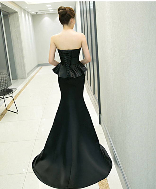 A-Line Black Mermaid Long Prom Dress, Black Evening Dress
