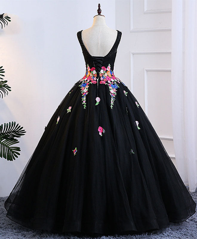 Black Tulle Long Prom Gown, Black Evening Dress