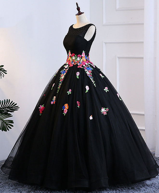 Black Tulle Long Prom Gown, Black Evening Dress