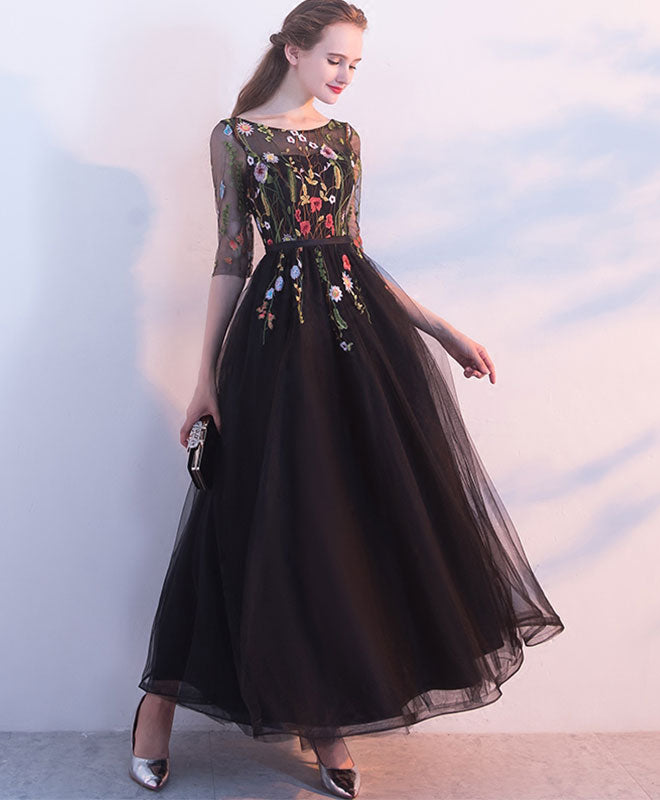 Black Lace Tulle Long Prom Dress, Black Evening Dress – shopluu