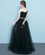 Cute Black Long Prom Dress, Lace Evening Dress