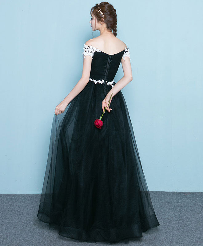 Cute Black Long Prom Dress, Lace Evening Dress – shopluu