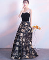 Black Floral Pattern Long Prom Dress, Black Evening Dress