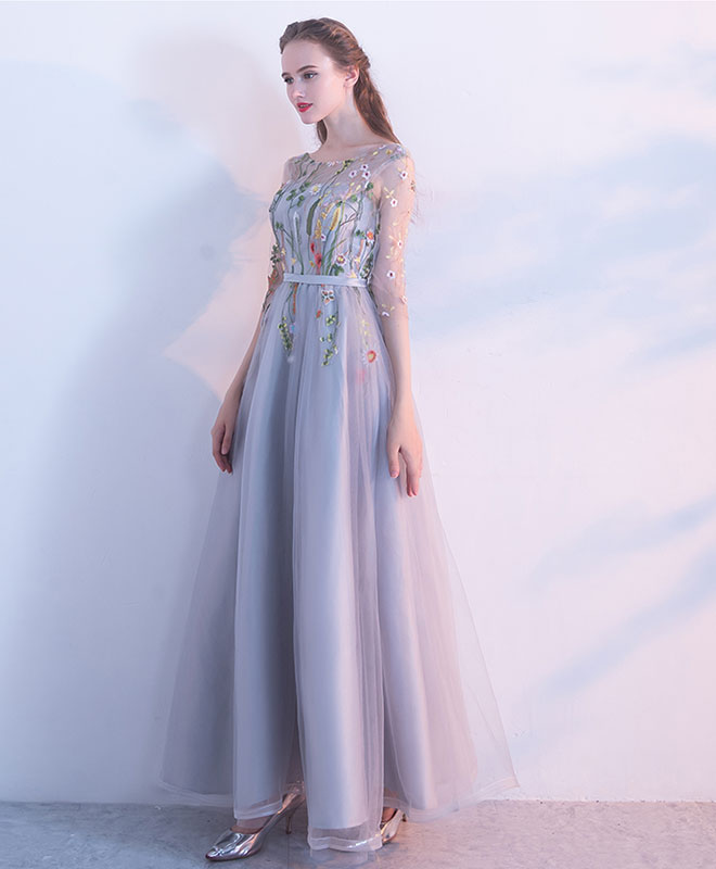 Black Lace Tulle Long Prom Dress, Black Evening Dress