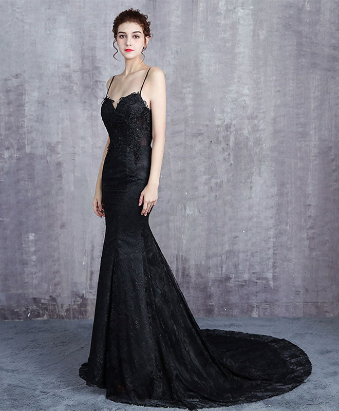 Black Lace Long Prom Dress, Mermaid Evening Dress