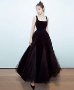 Black Velvet Tulle Tea Length Prom Dress, Black Evening Dress
