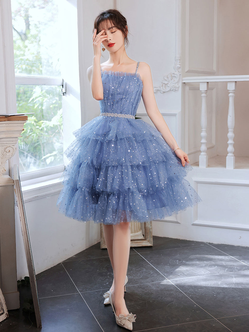 Puffy Baby Blue Homecoming Dresses Blue Tulle Short Prom Dresses, A-Line Homecoming Party Dresses US Puffy Baby Blue Homecoming Dresses Blue Tulle Short Prom Dresses, A-Line Homecoming Party Dresses US