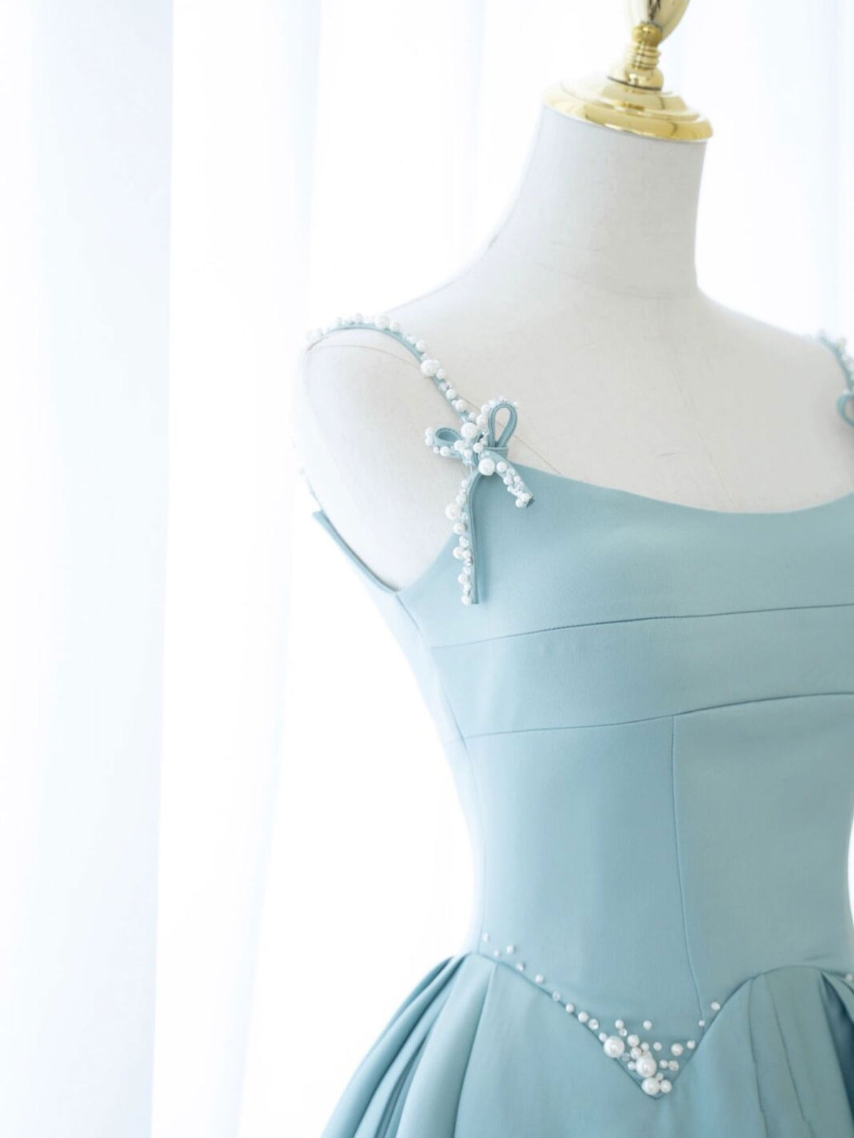 Simple A Line Satin Long Prom Dress, Blue Long Bridesmaid Dress