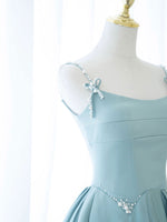Simple A Line Satin Long Prom Dress, Blue Long Bridesmaid Dress
