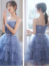 Short Puffy Blue Prom Dress, Tulle Short Blue Puffy Homecoming Dress