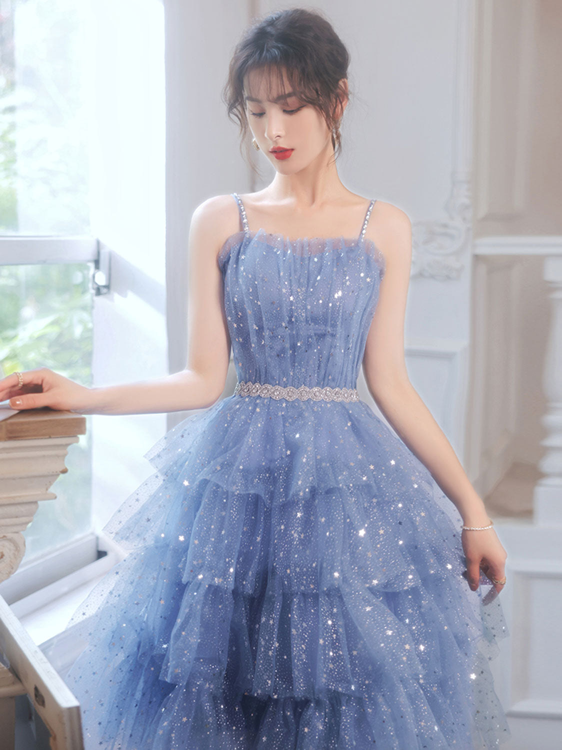 Short Puffy Blue Prom Dress, Tulle Short Blue Puffy Homecoming Dress