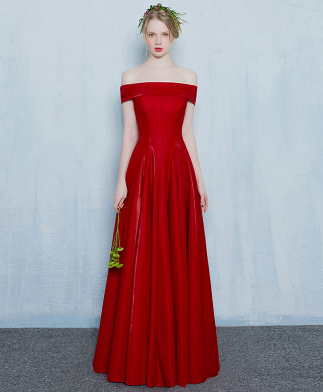 Burgundy Off Shoulder Long Prom Gown, Formal Dress